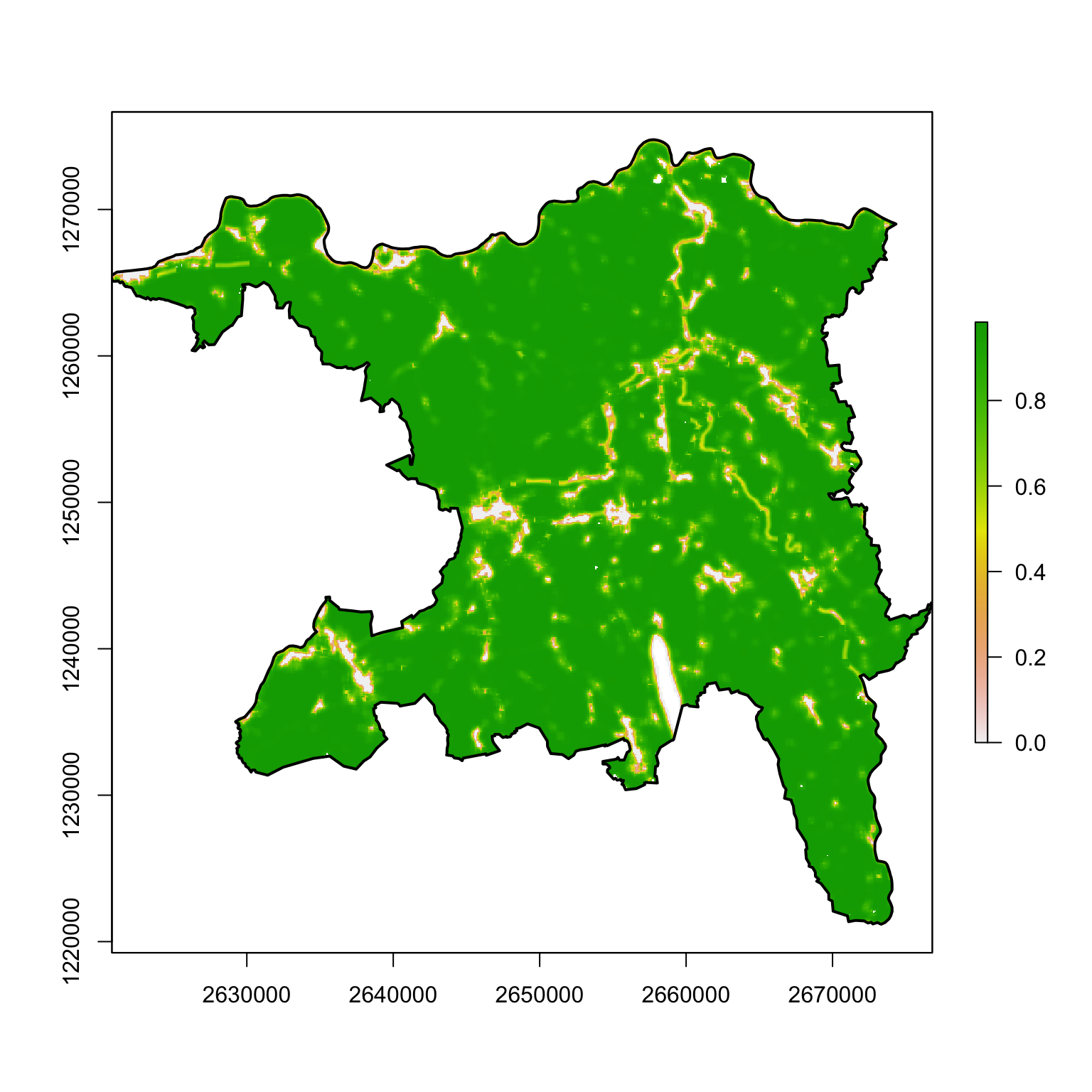 Durchlässigkeit der Matirx für Arten trockener und nährstoffarmer Standorte in den Landschaftskammern des Kanton Aargau.
